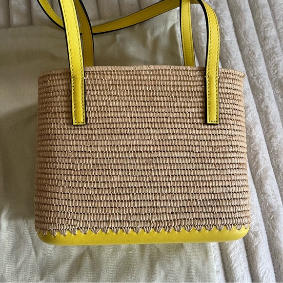 Loewe Paulas Ibiza Anagram Logo Mini Raffia Basket Shoulder Bag in Yellow - Picture 11 of 12